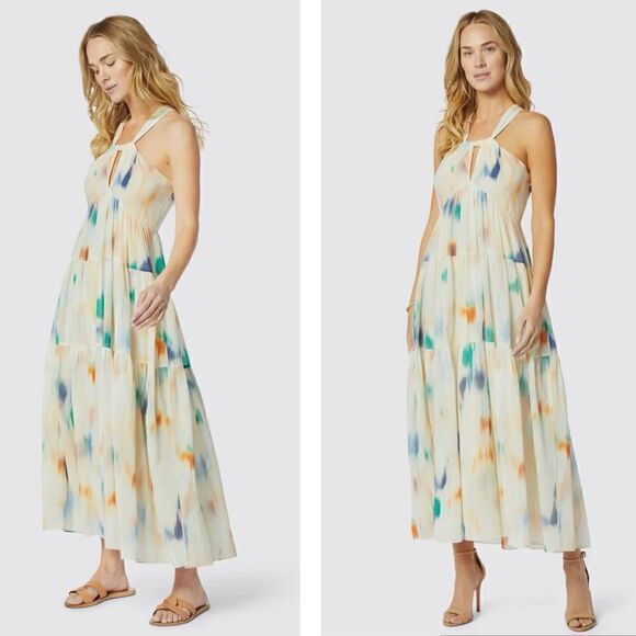 Joie Marcy Watercolor Tie-dye Tiered Flowy Whimsical Fairy Maxi Dress Medium - Picture 1 of 14